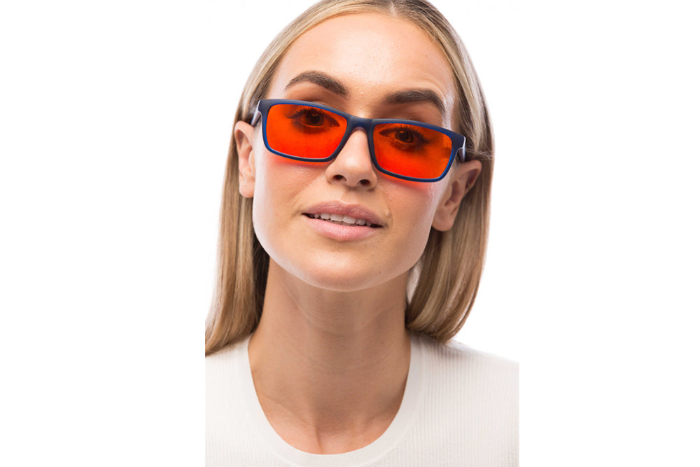 Woman Wearing Hudson Blue Light Blocking Glasses Prescription