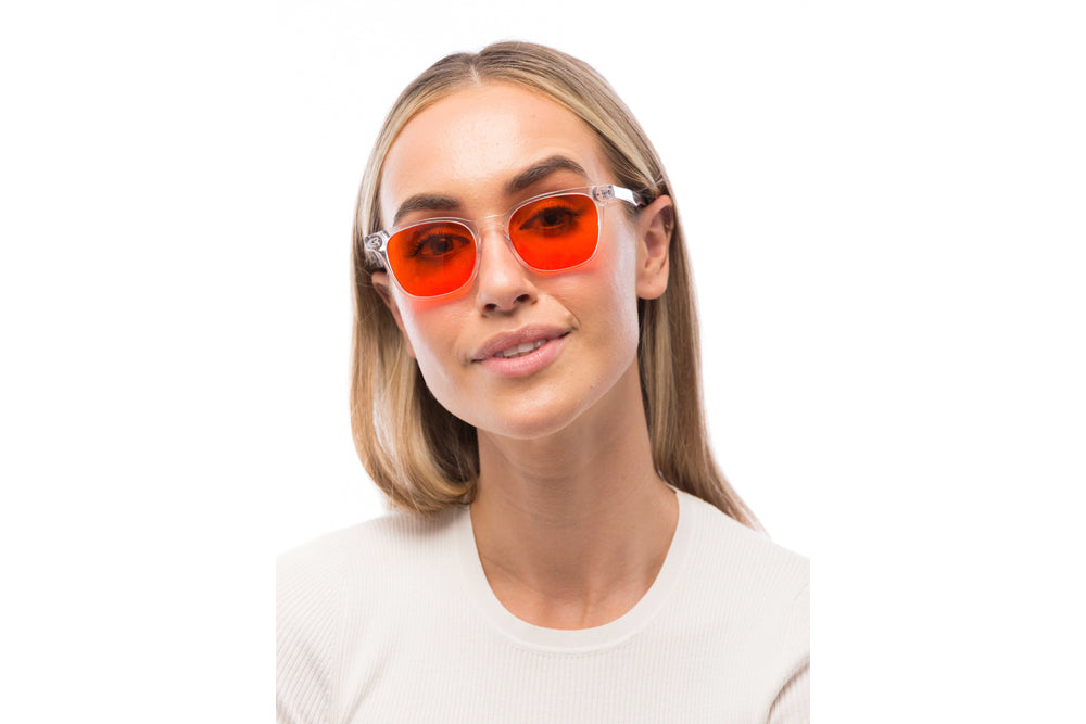 Woman Wearing Crystal Blue Light Blocking Glasses Prescription