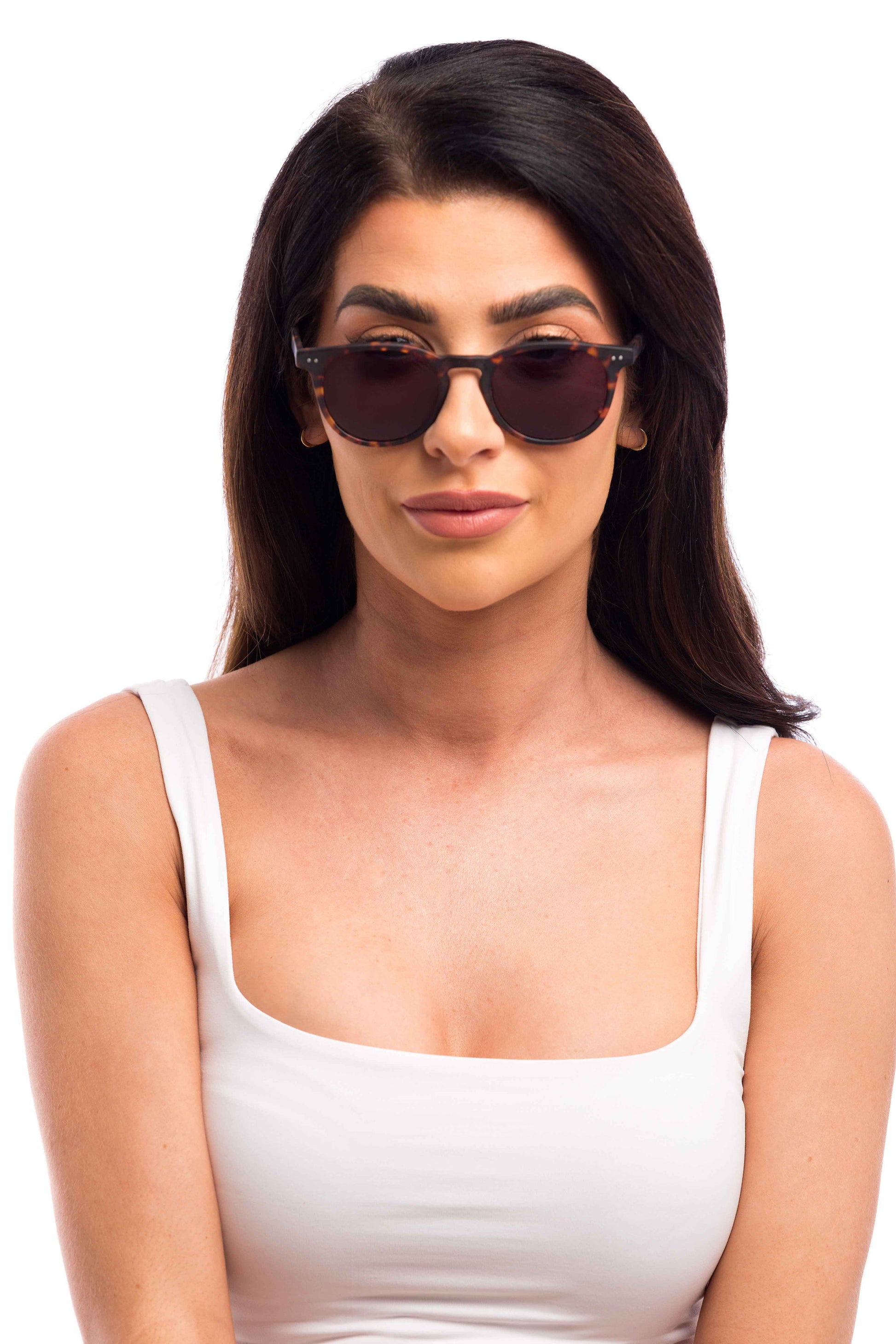 Woman Wearing Clarke Sunglasses Prescription (Grey)